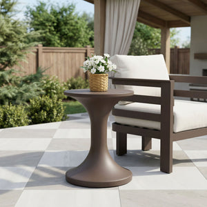 Arka Outdoor Side Table Faux Terrazzo Poly Cement Round Accent for Patio Lounge