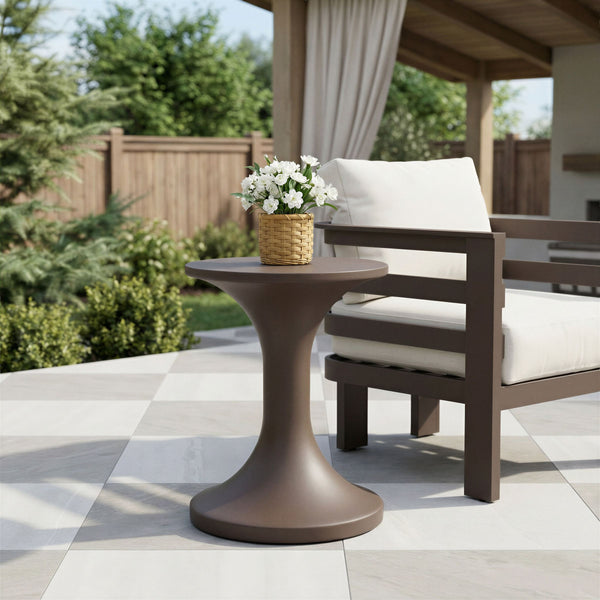 Arka Outdoor Side Table Faux Terrazzo Poly Cement Round Accent for Patio Lounge