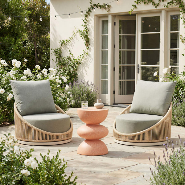 Tressa Outdoor Side Table Faux Terrazzo Poly Cement Patio Accent Weather Resistant
