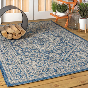 HomeRoots 6' X 9' Navy Blue & Gray Medallion Area Rug - Indoor/Outdoor, Stylish, Durable, Easy Care & Versatile 704209