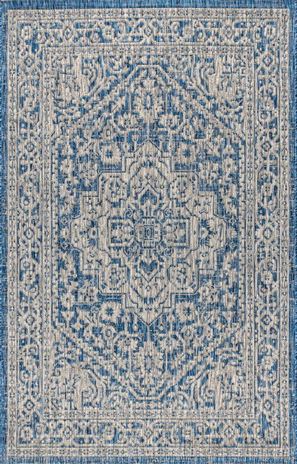 HomeRoots 6' X 9' Navy Blue & Gray Medallion Area Rug - Indoor/Outdoor, Stylish, Durable, Easy Care & Versatile 704209