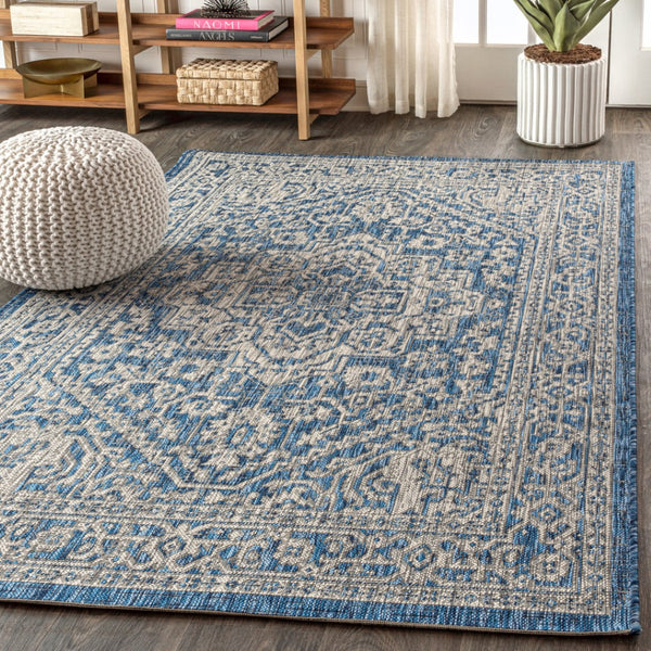 HomeRoots 6' X 9' Navy Blue & Gray Medallion Area Rug - Indoor/Outdoor, Stylish, Durable, Easy Care & Versatile 704209