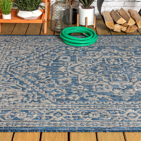 HomeRoots 6' X 9' Navy Blue & Gray Medallion Area Rug - Indoor/Outdoor, Stylish, Durable, Easy Care & Versatile 704209