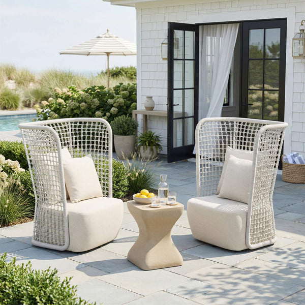 Mura Outdoor Side Table Faux Terrazzo Poly Cement Accent for Patio or Poolside