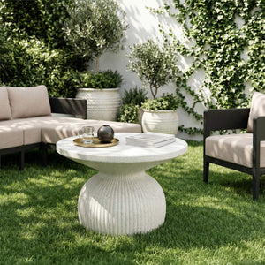 Corza Round Outdoor Coffee Table Faux Terrazzo Poly Cement Patio Accent