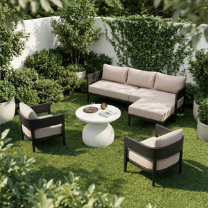 Corza Round Outdoor Coffee Table Faux Terrazzo Poly Cement Patio Accent