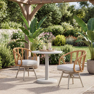 Liora Outdoor Bistro Table Round Terrazzo Cement Top Weather Resistant Steel Base