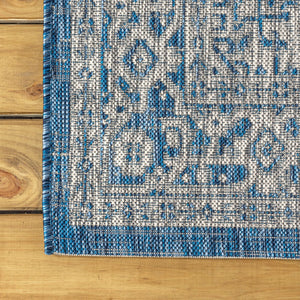 HomeRoots 8' Navy Blue and Gray Round Medallion Area Rug – Stylish, Durable, Ideal for Indoor and Outdoor Spaces 704212