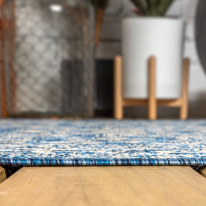 HomeRoots 8' Navy Blue and Gray Round Medallion Area Rug – Stylish, Durable, Ideal for Indoor and Outdoor Spaces 704212