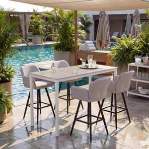Sieve Outdoor Swivel Barstool with Olefin Fabric and Aluminum Frame for Patio Use