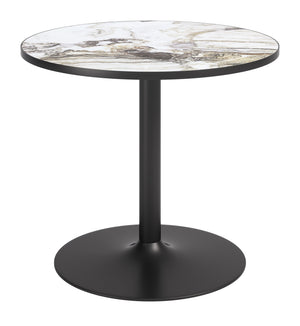 Batu Round Dining Table Sintered Stone Top Steel Base Modern Glam Seats Four