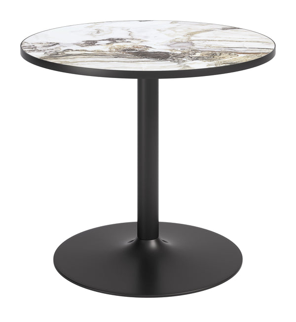 Batu Round Dining Table Sintered Stone Top Steel Base Modern Glam Seats Four