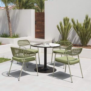 Batu Round Dining Table Sintered Stone Top Steel Base Modern Glam Seats Four