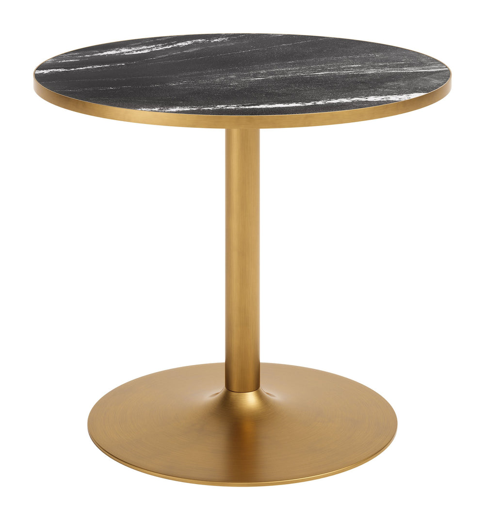 Zuo Modern Batu Round Dining Table Sintered Stone Top Steel Base Modern Glam Seats Four Black & Gold 704216