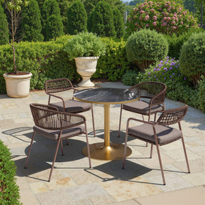Batu Round Dining Table Sintered Stone Top Steel Base Modern Glam Seats Four