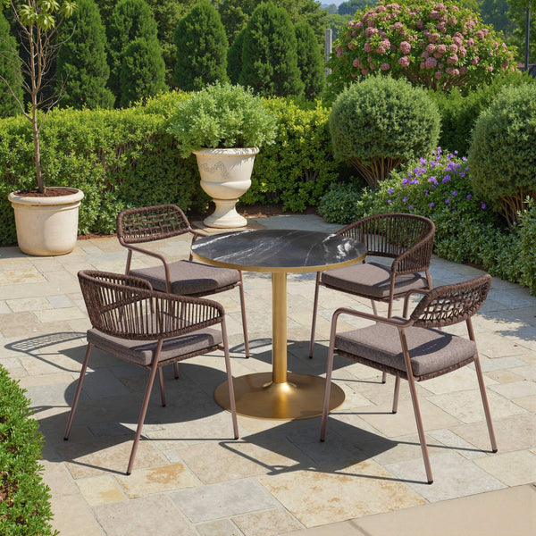 Batu Round Dining Table Sintered Stone Top Steel Base Modern Glam Seats Four