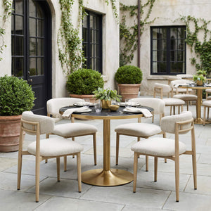 Batu Round Dining Table Sintered Stone Top Steel Base Modern Glam Seats Four