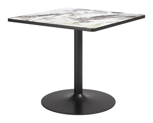 Caliza Square Dining Table Sintered Stone Top Steel Base Seats Four Modern Glam Style