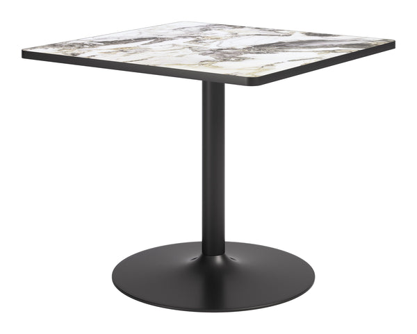 Caliza Square Dining Table Sintered Stone Top Steel Base Seats Four Modern Glam Style