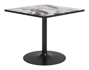 Caliza Square Dining Table Sintered Stone Top Steel Base Seats Four Modern Glam Style