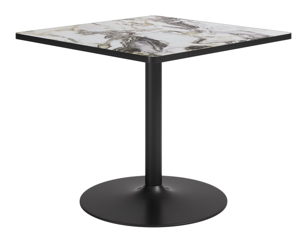 Caliza Square Dining Table Sintered Stone Top Steel Base Seats Four Modern Glam Style