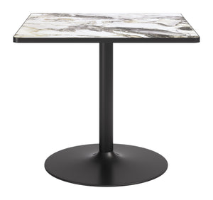 Caliza Square Dining Table Sintered Stone Top Steel Base Seats Four Modern Glam Style