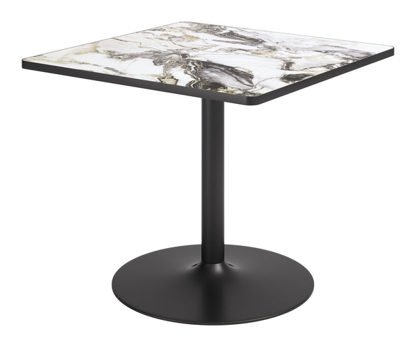 Caliza Square Dining Table Sintered Stone Top Steel Base Seats Four Modern Glam Style