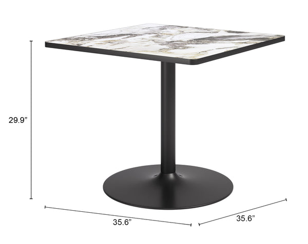Caliza Square Dining Table Sintered Stone Top Steel Base Seats Four Modern Glam Style