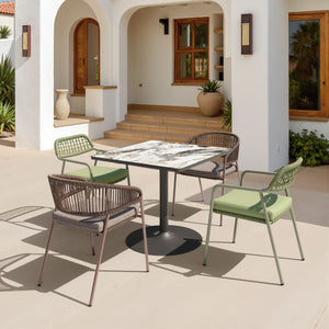Caliza Square Dining Table Sintered Stone Top Steel Base Seats Four Modern Glam Style
