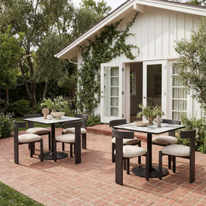 Caliza Square Dining Table Sintered Stone Top Steel Base Seats Four Modern Glam Style
