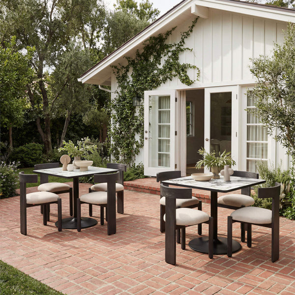 Caliza Square Dining Table Sintered Stone Top Steel Base Seats Four Modern Glam Style
