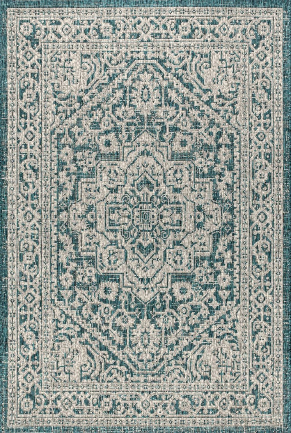 HomeRoots 6' Teal Blue and Gray Medallion Area Rug - Stylish Indoor/Outdoor Solution for Modern Spaces! 704217