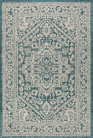 HomeRoots 6' Teal Blue and Gray Medallion Area Rug - Stylish Indoor/Outdoor Solution for Modern Spaces! 704217