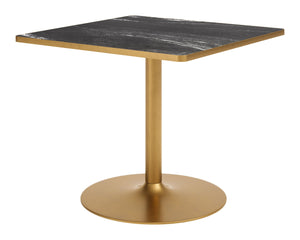 Zuo Modern Caliza Square Dining Table Sintered Stone Top Steel Base Seats Four Modern Glam Style Black & Gold 704218