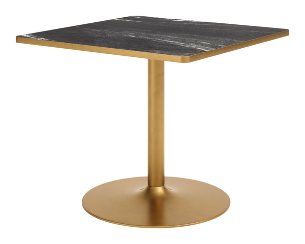 Zuo Modern Caliza Square Dining Table Sintered Stone Top Steel Base Seats Four Modern Glam Style Black & Gold 704218