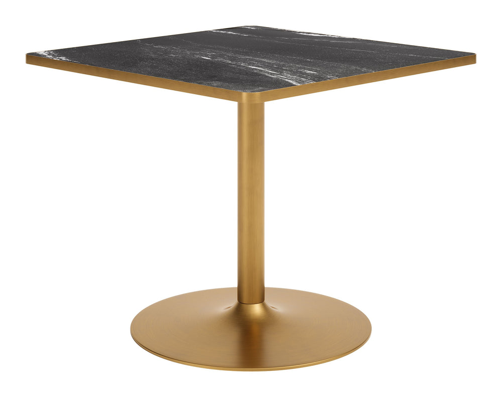 Zuo Modern Caliza Square Dining Table Sintered Stone Top Steel Base Seats Four Modern Glam Style Black & Gold 704218