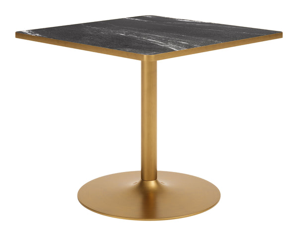 Caliza Square Dining Table Sintered Stone Top Steel Base Seats Four Modern Glam Style