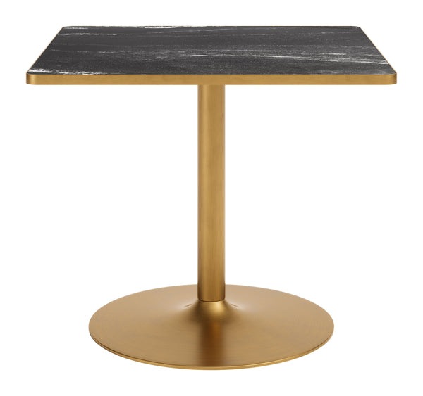Caliza Square Dining Table Sintered Stone Top Steel Base Seats Four Modern Glam Style
