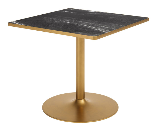 Caliza Square Dining Table Sintered Stone Top Steel Base Seats Four Modern Glam Style