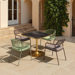 Caliza Square Dining Table Sintered Stone Top Steel Base Seats Four Modern Glam Style
