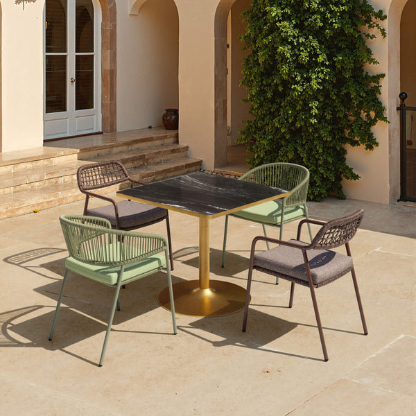 Caliza Square Dining Table Sintered Stone Top Steel Base Seats Four Modern Glam Style