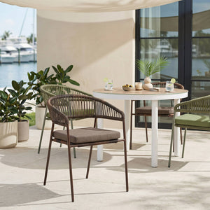 Nimara Round Outdoor Dining Table Seats 4 with Aluminum Frame Faux Wood Top