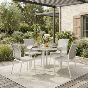 Nimara Round Outdoor Dining Table Seats 4 with Aluminum Frame Faux Wood Top