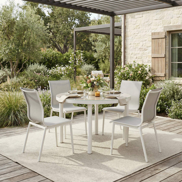 Nimara Round Outdoor Dining Table Seats 4 with Aluminum Frame Faux Wood Top