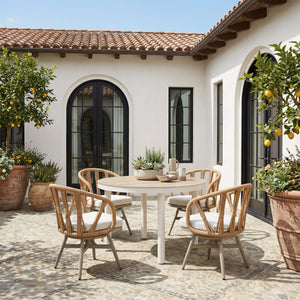 Nimara Round Outdoor Dining Table Seats 4 with Aluminum Frame Faux Wood Top