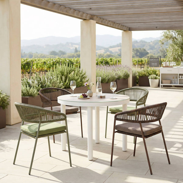 Nimara Round Outdoor Dining Table Seats 4 with Aluminum Frame Faux Wood Top