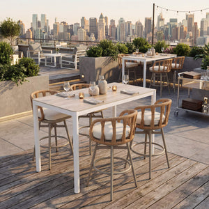 Dimira Outdoor Bar Table Tempered Glass Top Aluminum Frame Seats 6 Patio Dining