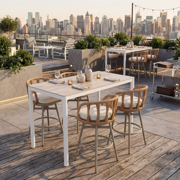 Dimira Outdoor Bar Table Tempered Glass Top Aluminum Frame Seats 6 Patio Dining