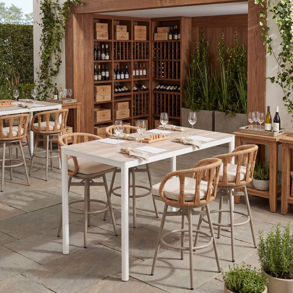 Dimira Outdoor Bar Table Tempered Glass Top Aluminum Frame Seats 6 Patio Dining