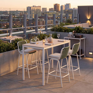 Dimira Outdoor Bar Table Tempered Glass Top Aluminum Frame Seats 6 Patio Dining